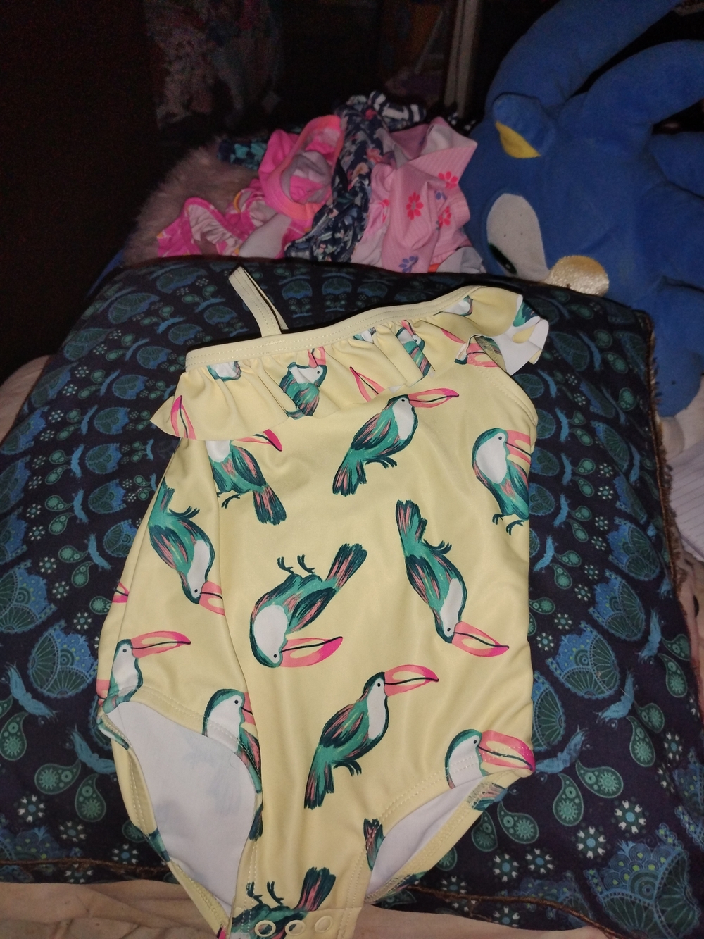 Infant Girls Yellow Toucan One-Shoulder One-Piece Swimsuit